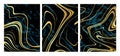 Vector Set of luxury posters design. Collection of liquid gold marble texture on black background. Set of premium