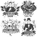 Vector set of magic show labels in vintage style isolated on white background