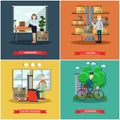 Vector set of mail delivery posters in flat style