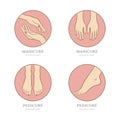 Vector set of manicure and pedicure logo, emblem, label design template. Royalty Free Stock Photo