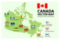 Vector set. Map of Canada with provinces and territories flags Royalty Free Stock Photo