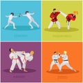 Vector set of martial arts people silhouette. Sport fighters positions illustration. Royalty Free Stock Photo