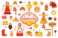 Vector Set of Maslenitsa icons in flat style isolated on white background