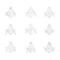 Vector set with Masonic Square and Compasses Royalty Free Stock Photo