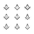 Vector set with Masonic Square and Compasses Royalty Free Stock Photo