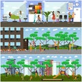 Vector set of maternity hospital and kindergarten flat posters, banners