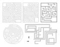 Vector set of maze templates. Blank black and white labyrinths collection isolated on white background. Preschool printable