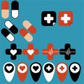 Vector Set of medical icons vector for web design and mobile. Colored. Firefighter, first aid kit multi color style icon