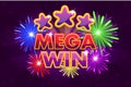 Vector Set MEGA big win banner for lottery or casino games. Shooting colored stars Royalty Free Stock Photo