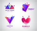 Vector set of men, people group, family logos. Child adoption logo collection and charitable foundations Royalty Free Stock Photo