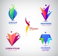 Vector set of men, people group, family logos. Child adoption logo collection and charitable foundations.