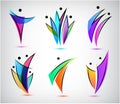 Vector set of men, people group, family logos. set of figure line silhouettes, human, men, sport and dancing signs.