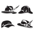 Vector set of men`s hats, deerstalker hat and cap in flat style