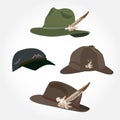 Vector set of men`s hats, deerstalker hat and cap in flat style