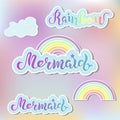Vector set with Mermaid, Rainbow, clouds.