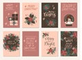 Vector set of Merry Christmas and Happy Holidays vintage hand drawn greeting cards, gift tags, postcards, posters in neutral Royalty Free Stock Photo