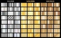 Vector set of metallic gradients. Collection of gold, silver and bronze backgrounds.