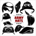 Vector Set of Military Hats and Helmets - Army hats isolated on white