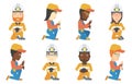 Vector set of miner and plumber characters. Royalty Free Stock Photo