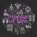 Vector black concept of winemaking with text Storage of Wine Royalty Free Stock Photo