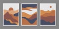 Vector set of minimalist mountain landscapes, cover design, posters, abstract art, cards. Mountain layout design