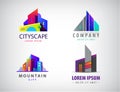 Vector set of modern city logos, business uilding signs, cityscape, skyscrapers