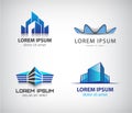 Vector set of modern city logos, business uilding signs, cityscape, skyscrapers