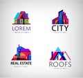 Vector set of modern city logos, business uilding signs, cityscape, skyscrapers