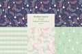 Vector set of modern leaves and floral patterns. 4 elegant retro patterns seamless background Royalty Free Stock Photo