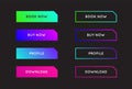 Vector Set of Modern Neon App or Game Buttons. Trendy gradient neon colors Royalty Free Stock Photo