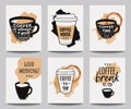 Vector set of modern posters with coffee backgrounds. Trendy hipster templates for flyers, banners, invitations, restaurant Royalty Free Stock Photo