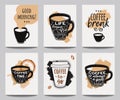 Vector set of modern posters with coffee backgrounds. Trendy hipster templates for flyers, banners, invitations, restaurant