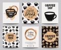 Vector set of modern posters with coffee backgrounds. Trendy hipster templates for flyers, banners, invitations, restaurant