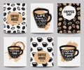 Vector set of modern posters with coffee backgrounds. Trendy hipster templates for flyers, banners, invitations, restaurant