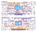 Vector set of modern thin line Photography and Filming banners