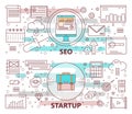 Vector set of modern thin line SEO and Startup banners Royalty Free Stock Photo
