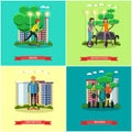 Vector set of modern transport concept posters in flat style Royalty Free Stock Photo