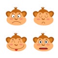 Vector set with monkey emotion faces. Cute little monkeys.