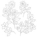 Vector Set of Monochrome Contour Simple Flowers, Floral Design Elements Royalty Free Stock Photo