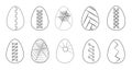 Vector set of monochrome eggs in flat line Royalty Free Stock Photo