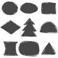 Vector set of monochrome grunge drawn ink stickers isolated on white background