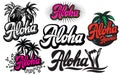 Vector set of monochrome illustrations on aloha with a palm Royalty Free Stock Photo