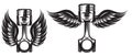 Vector set of monochrome patterns on a motorcycle theme with piston and wings Royalty Free Stock Photo