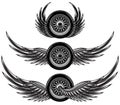 Vector set of monochrome patterns wheel with wings Royalty Free Stock Photo