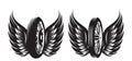 Vector set of monochrome patterns - wheel with wings Royalty Free Stock Photo