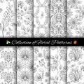 Vector Set of Monochrome Seamless Floral Patterns