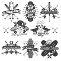 Vector set of monochrome skateboard, longboard, pennyboard labels. Isolated badges, emblems, logos in vintage style Royalty Free Stock Photo