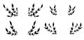 Vector set of monochrome wreaths from branches with foliage and copy space. Collection of black frames with twigs and stems