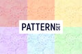 Vector set of multi-colored seamless patterns with rainbow colored doodle spiral circles on a white background. Royalty Free Stock Photo