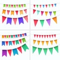 Vector Set of Multicolored Buntings Garlands Flags Isolated on White Background